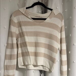 moon & madison Cream and Tan Striped Hooded Knit Sweater